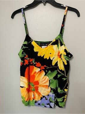 Jams World Sleeveless Floral Cami Top Sz Large  Shirt Tank Hawaiian Beachy Vtg